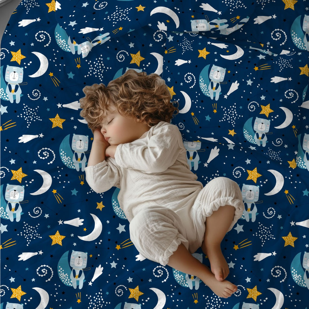 Teddy bear astronaut baby bedding set in Oeko-Tex cotton for cot bed and toddler bed with space theme design