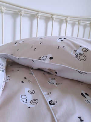 tractor duvet cover and pillowcase – soft pure cotton fabric, handcrafted kids bedding.