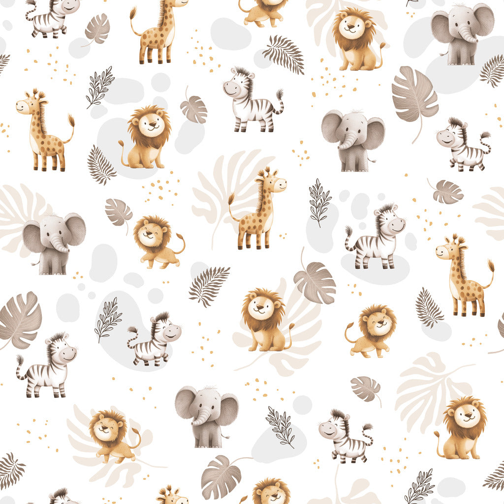 Kids Safari Single Duvet Cover Set – Beige Neutral, 100% Cotton