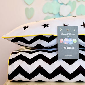 Monochrome Single Bedding Set, Chevron, Black Stars, Reversible