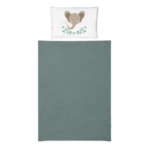 elephant cot bed bedding, duvet cover, pillowcase, natural nursery, olive green