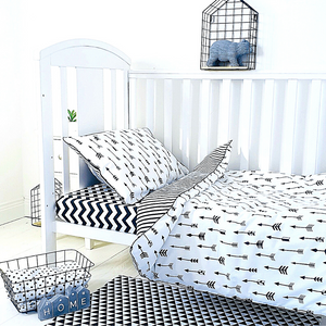 Monochrome Cot Bed Duvet Cover, Pillowcase , Arrows , Stripes Print, Reversible