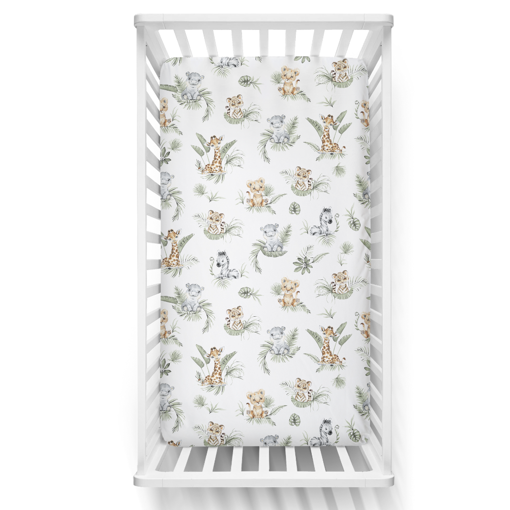 safari baby fitted sheet, cute safari, jungle nursery