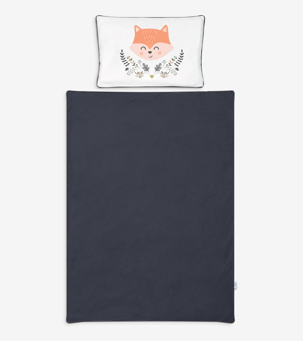 Nature &amp; Love Cot Bed Bedding Set - Baby Fox- Dark Grey