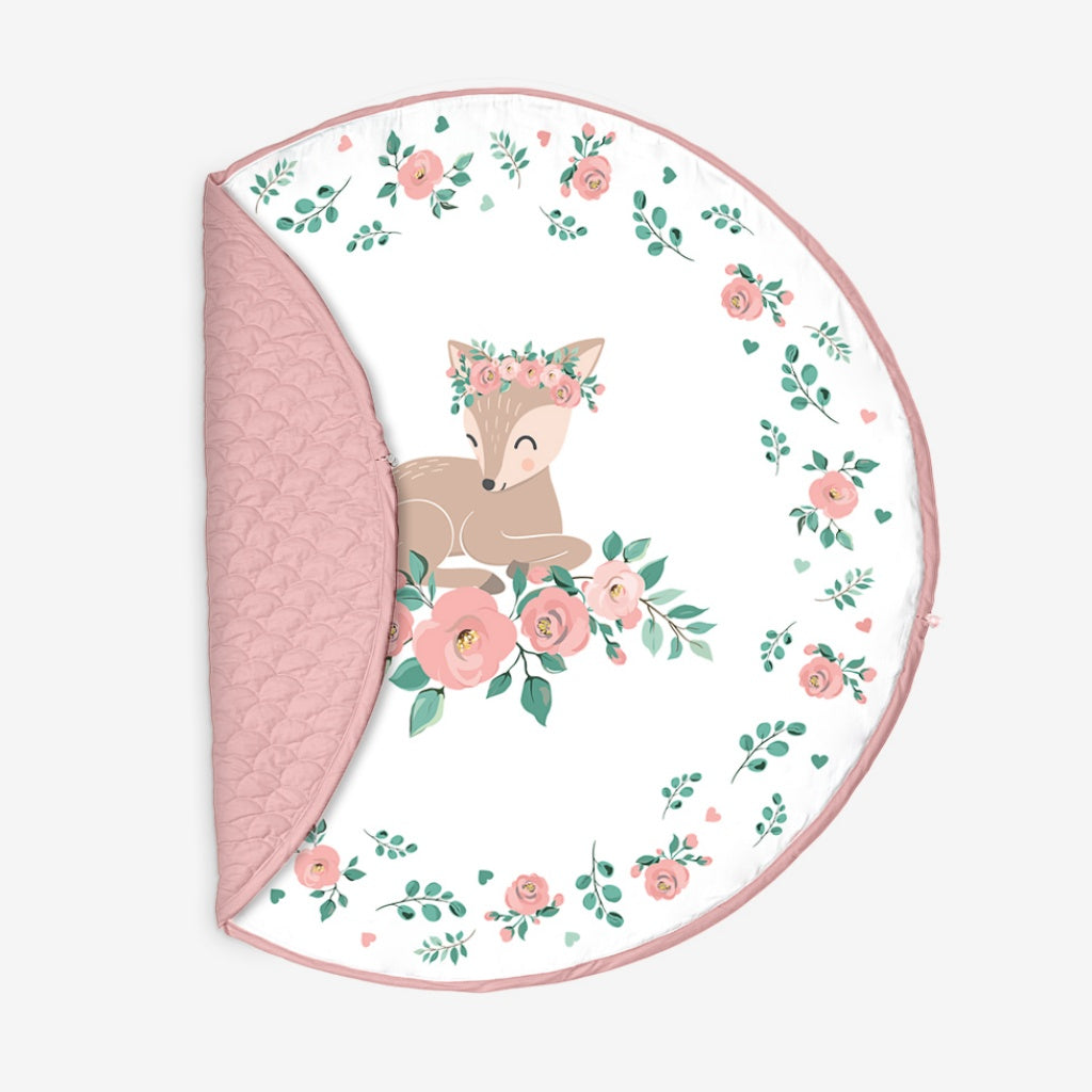 Luxury Quilted Play Mat and Toy Storage Bag All-In-One  for Baby Girls , NATURE &amp; LOVE, www.fabricco.co.uk