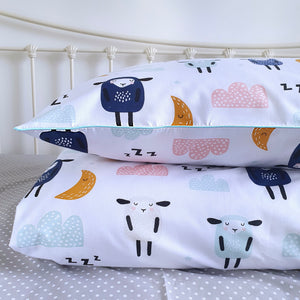 Cute Sheep, Clouds, Zzz ...Single Bed Bedding Set with Contracting Piping