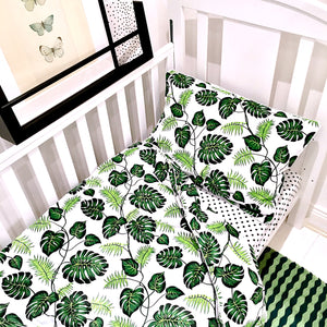 Green Monstera Leaves Toddler or Single Bedding Set
