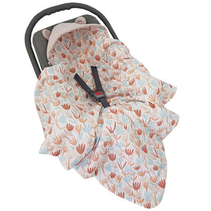 BABY CAR SEAT BLANKET - BABY WRAP  Pastel Meadow Flowers for baby girl.  For use in car seats and pushchairs |  Fabricco | UK |  Ireland