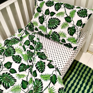Green Monstera Leaves Toddler or Single Bedding Set