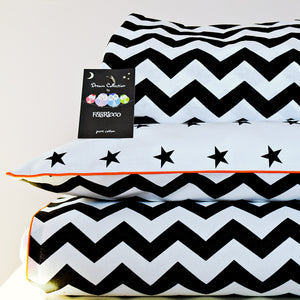 Monochrome Cot bed Bedding Set with Fitted Sheet- Black Chevron , Stars