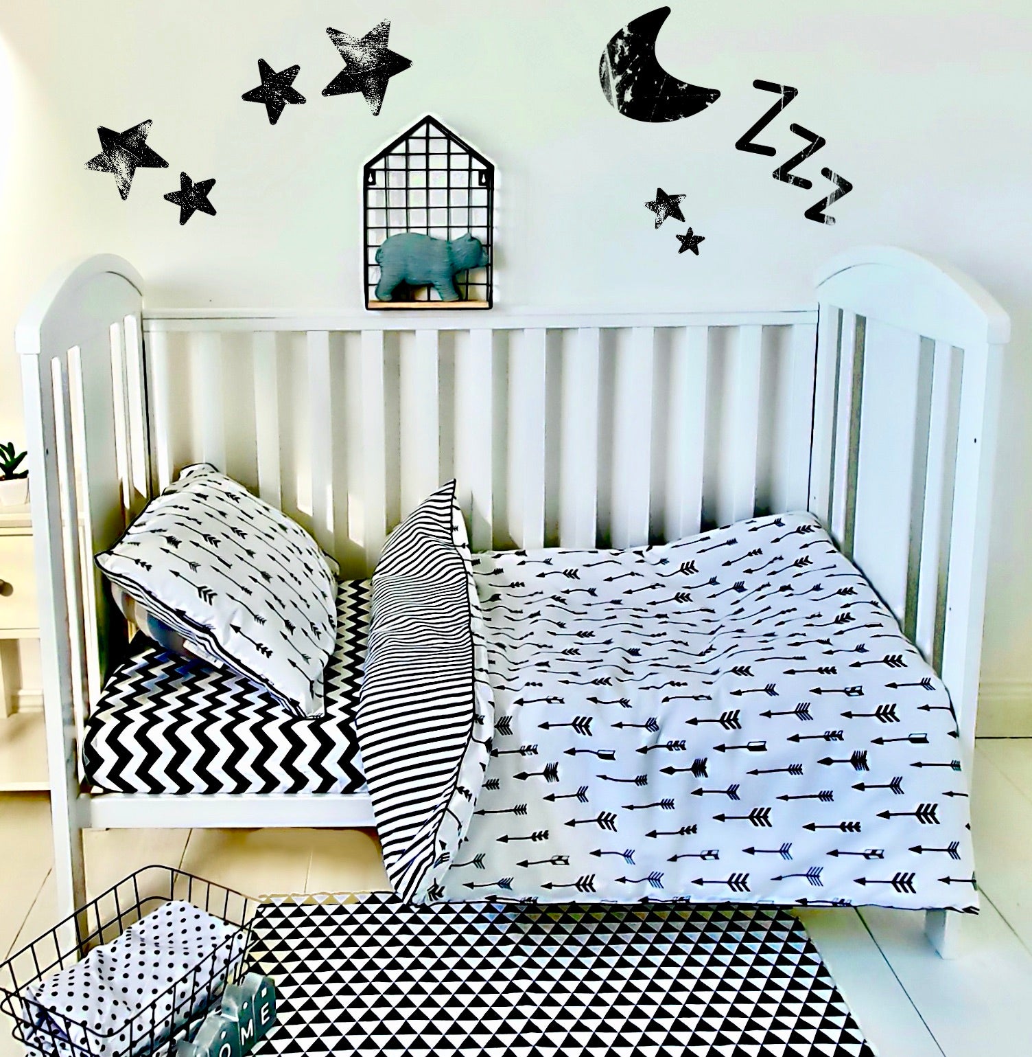 Monochrome Duvet Cover Pillowcase for Babies Arrows Print