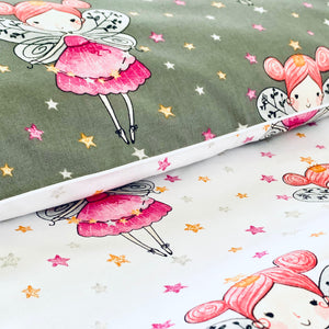 Fairies Baby Girl Toddler or Single Bedding Set in Pink and Grey, Reversible