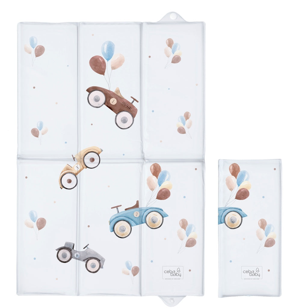 Deluxe Boys Folding Travel Nappy Baby Changing Mat with Popper Close - Cars