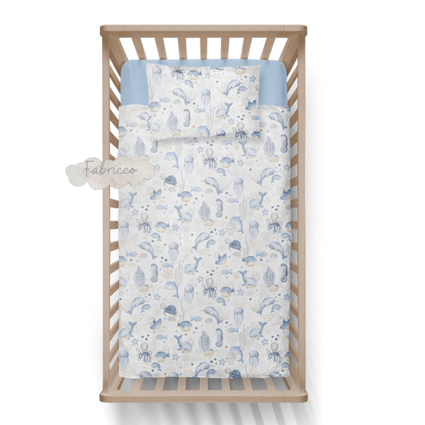 Baby Cot and Toddler Bedding Set Sea Life Blue Fabricco