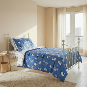 Cute Dogs Design in blue, white and red on one side &nbsp;and black paws pattern on reverse ,finished with red piped edge.