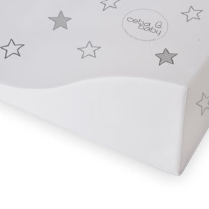 Deluxe Baby Unisex Wedge Anti Roll Nappy Baby Changing Mat with Curved Sides and Raised Edges -  Grey Stars