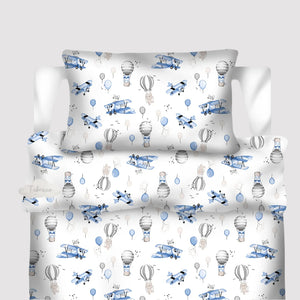 hot air balloon bedding, boys bedding, boys adventure bedding, Fabricco bedding, single bedding for boys, airplane bedroom