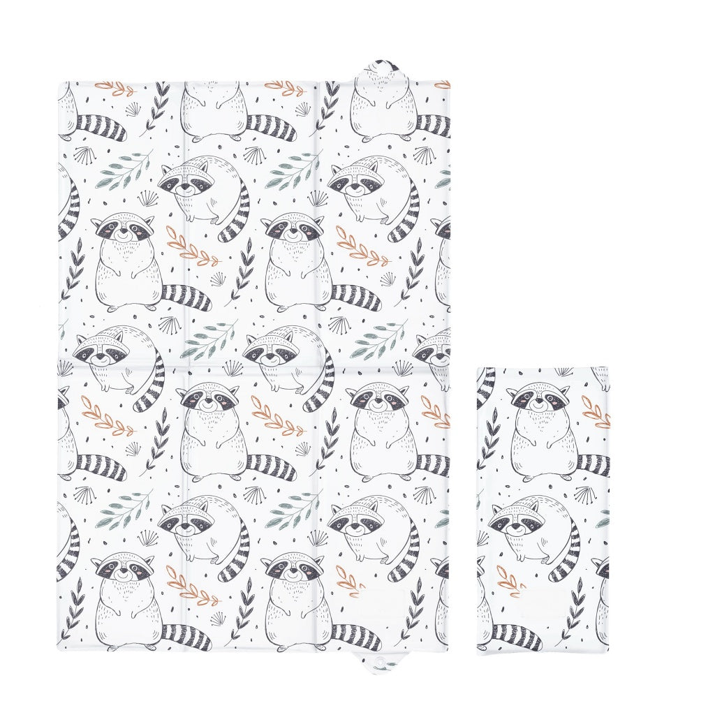 Deluxe Unisex Folding Travel Nappy Baby Changing Mat with Popper Close - Raccoon
