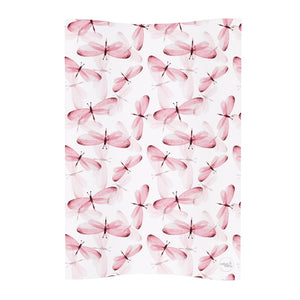 Pink wedge baby changing mat with anti-roll design, featuring a delicate dragonfly and floral pattern