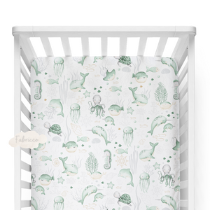 Sea Life Mint  Fitted Sheet - Cot and Cot Bed